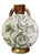 19C Antique Green Transferware English Moon Flask Pillow Vase w/ Roses Flowers