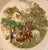 Spode Copeland Brown Transferware Square Plate Farm Dog Roosters Chickens