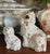 Miniature Beswick Pair White w/ Black & Gold English Staffordshire Spaniel Dog Figurines