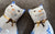 HTF Pair Blue Chintz Roses English Transferware Staffordshire Mantle Cats w/ Bows