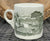 Vtg Green Transferware Coffee or Cocoa Cup Mug Cattle Sheep Castle Blue White
