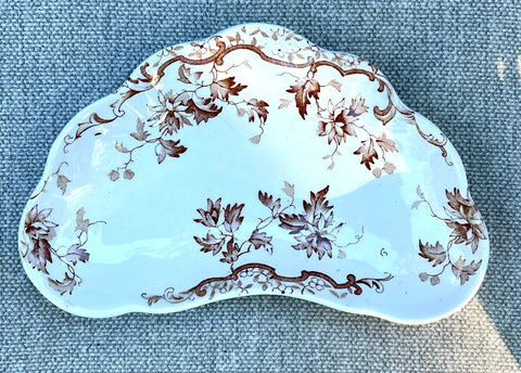 C. 1891 Antique  English Transferware Aesthetic Movement Floral Bone Crescent Dish