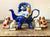 Antique Pair Mini Staffordshire Chelsea Samson Brown Spots Cats Figurines on Blue  Base