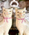 Vintage 8" Pair English Staffordshire Rushton Cat Figurines w/ Pink Bows on Sponged Bases