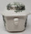 Green Transferware Tea Caddy Safe Harbour Ship Scene Figural Face Shaped Handles Lidded Jar
