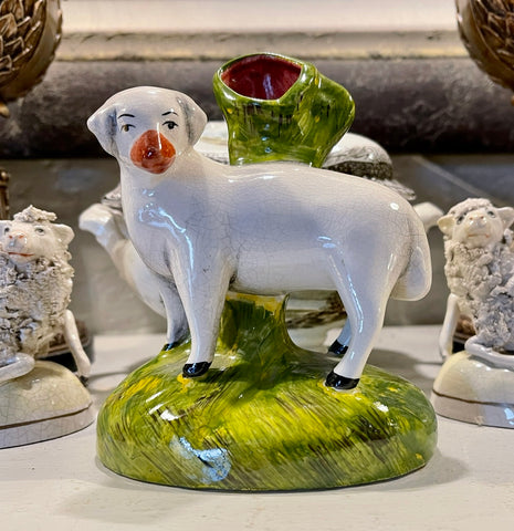 Vintage SINGLE English Staffordshire Lamb / Ewe Figurines Spill Vase