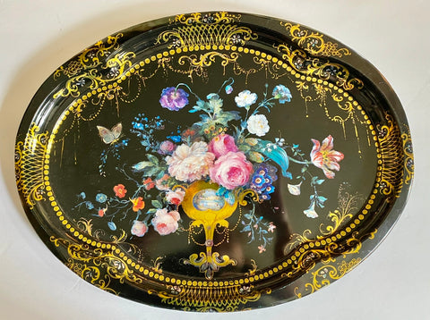 Vintage English Tole Toleware Tray Chatsworth Derbyshire House Tussie Mussie