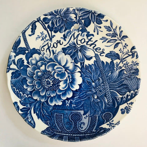 Blue Charlotte Transferware Plaque ‘For Mother’  Victorian Garden Decor - Roses