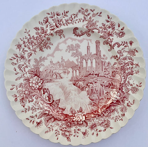 Peaceful Summer Clarice Cliff Red English Transferware Serving Plate Cascading Waterfall