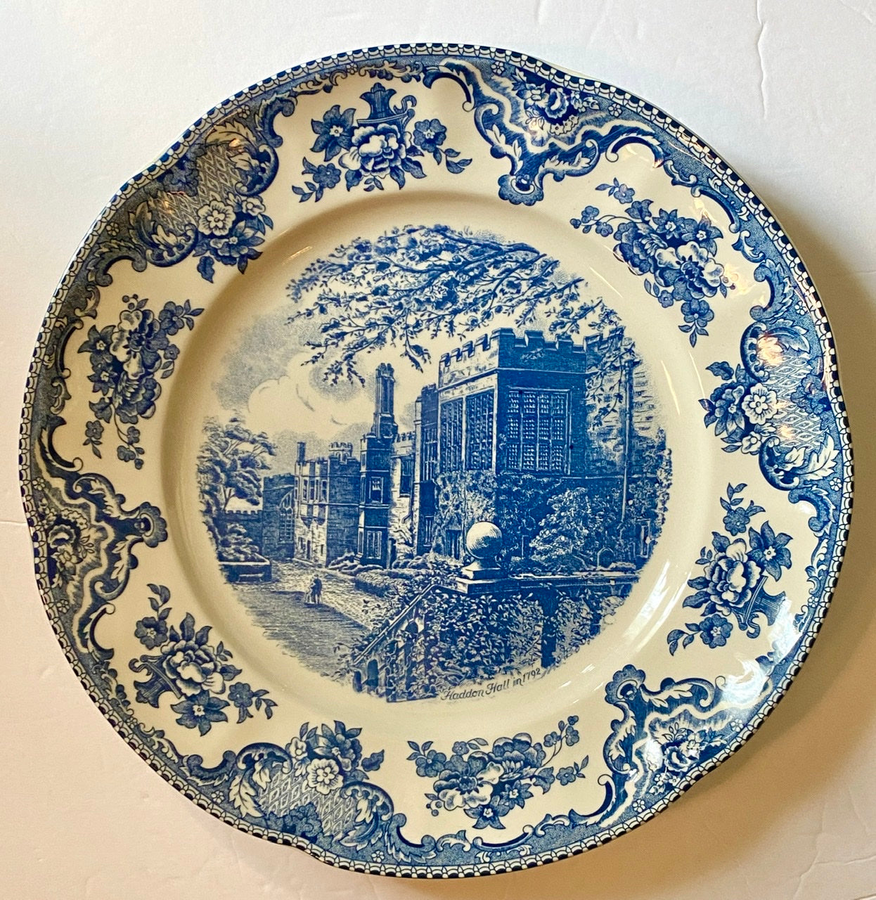 Lg Blue & White Transferware Charger Round Platter Haddon Hall British