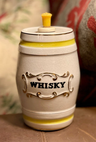 Vintage WHISKY Barrel English Advertising Decanter / Liquor Bottle for Lamp / Decor / Bar