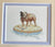 Double Matted Gold Framed Pug Dog on Blue & White Pillow Print