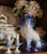Large Antique Flow Blue English Staffordshire King Cavalier Spaniel Dog Figurine