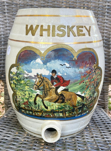 19-20C Antique English Equestrian Horse Jumping Scene WHISKY Liquor Keg Spirits Barrel  IDEAL FOR LAMP