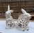 15" BIG Pair of Ceramic  🐰 Bunny 🐇  Rabbit Candle Light Holders Figurines Seated & Standing Filigree / Fret Work
