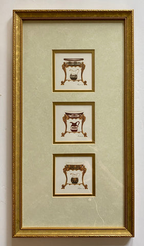 3 in 1 Matted & Gold Framed Wash Pitcher & Basin Bath Prints