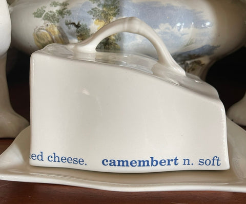 English Advertising Blue & White Ironstone Covered Cheese Dish Staffordshire England