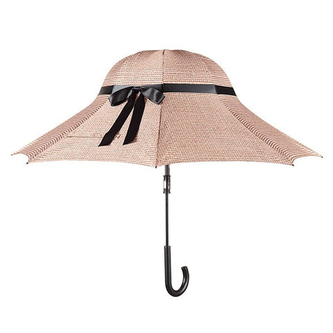 Umbrella Chapeau - Hat Shaped Bonnet Umbrella Raffia Print w/ Satin Bowl
