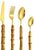 16 pc Service for 4 Real Bamboo Gold Flatware Set Knife Spoons Forks