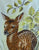 Vintage English Woven Silk Red Fawn Deer Matted & Gold Frame