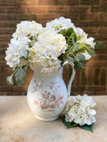 Victorian Brown Transferware HUGE Pitcher / Vase Brambleberry & Floral