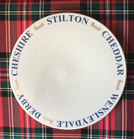 Harrods Blue & White Ironstone Advertising English Cheese Board Dairy Slab Serving Plate / Tray