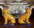 Pair Vintage English Bulldog or Pug Staffordshire Dogs w/ Basket of Puppies on Cobalt Bases