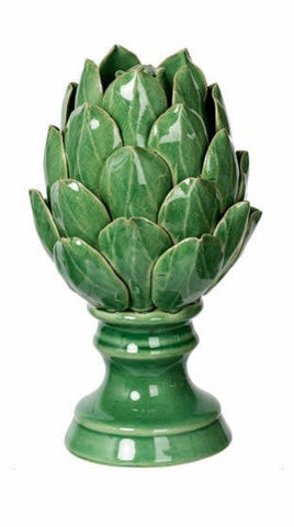 Artichoke Pedestal Figurine Green Glazed