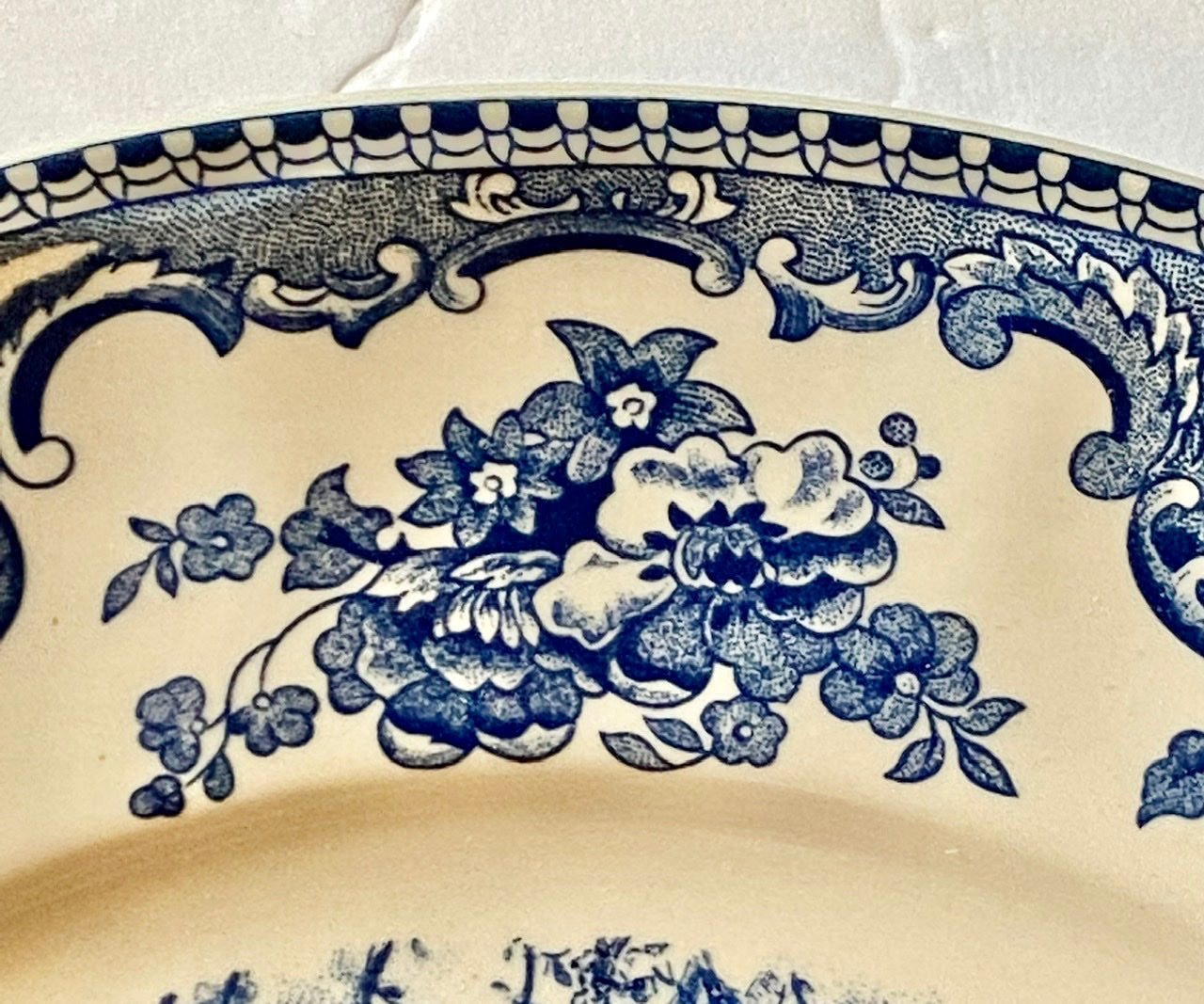Lg Blue & White Transferware Charger Round Platter Haddon Hall British