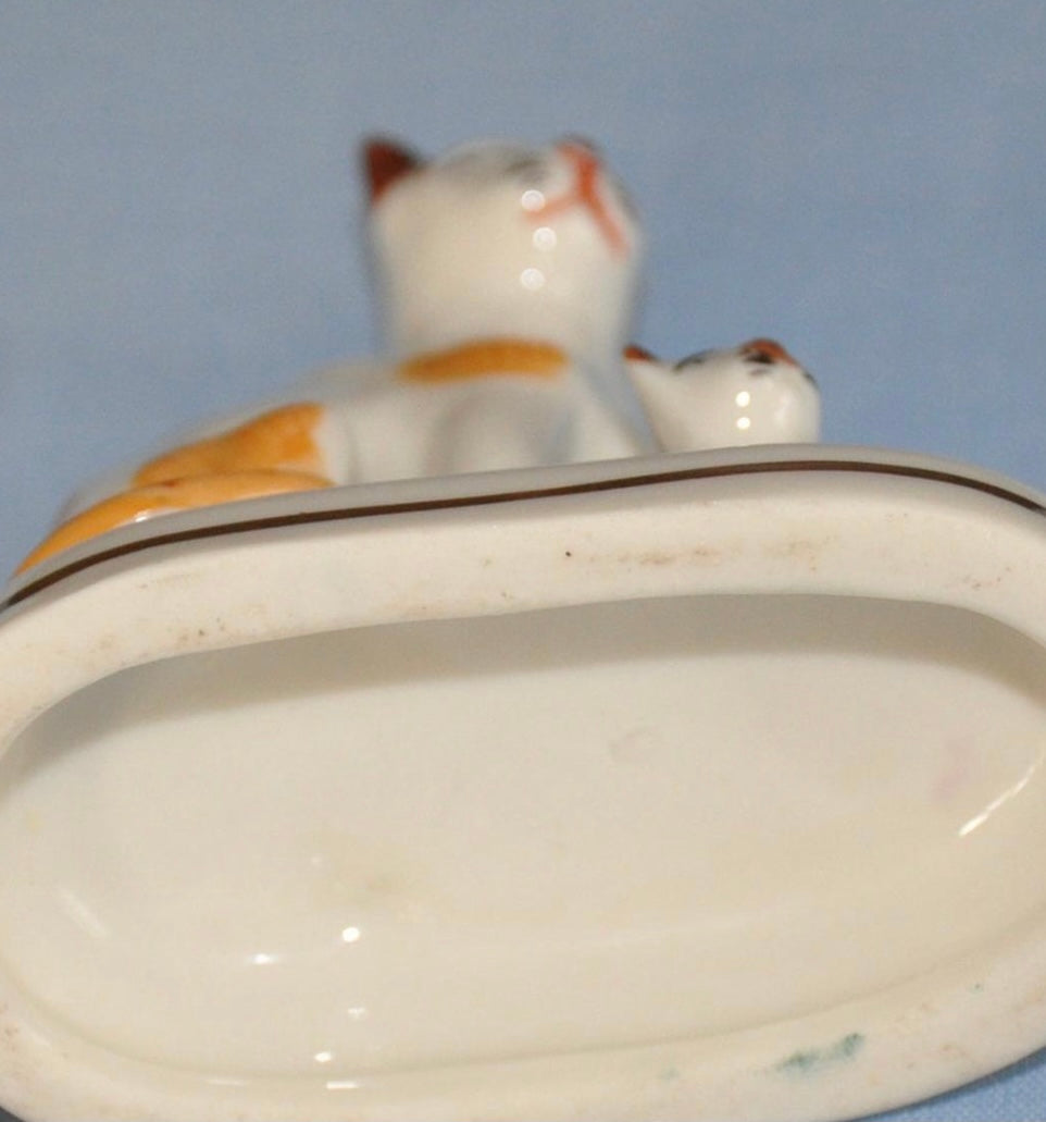 Mini Tan & White Staffordshire Chelsea Style Samson Cats Figurines on