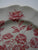 Red Pink Transferware Plate Floral Toile Cabbage Roses Vintage English China