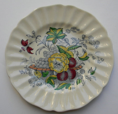 English Transfer Ware Blue Polychrome Plate Royal Doulton Fruits Flowers Butterfly