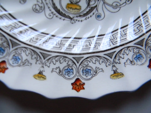 Spode Brown Transferware Plate Geometric Swirls Plumes Scrolls with