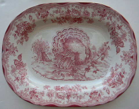 18" Royal Staffordshire Tonquin Red Transferware Tom Turkey Serving Tray Clarice Cliff