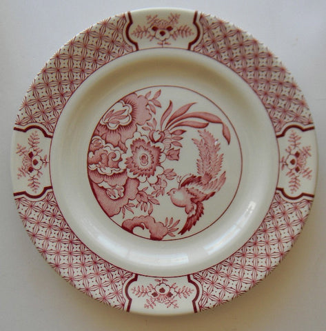 Aesthetic Movement Style Red Transferware Plate Asian Oriental Motif Birds & Flowers Chinoiserie