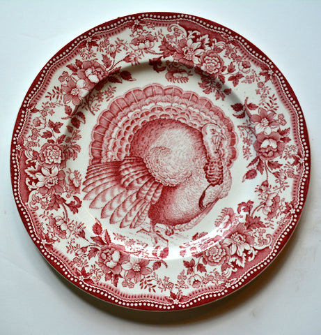 Thanksgiving Tom Turkey Red Transferware Plate Tonquin Clarice Cliff  Roses Autumn Foliage Royal Staffordshire