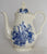 Vintage English Blue and White Transferware Teapot Coffee Pot Basket of Fruits and Flowers