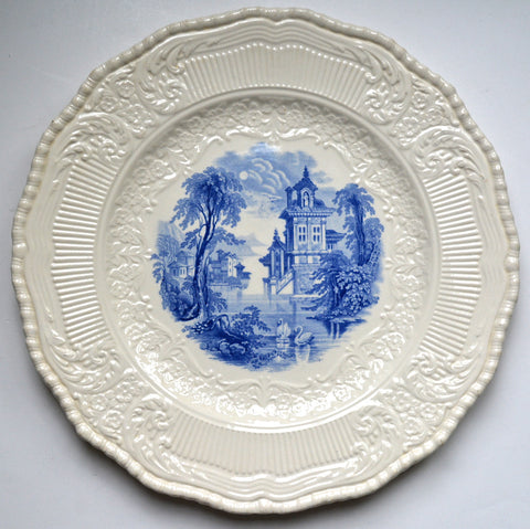 Royal Doulton Blue Transferware Plate Charger Wading Swans Embossed Border