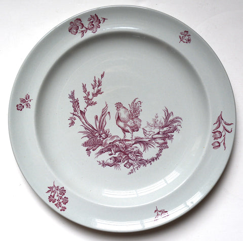 Vintage Country French Wedgwood Rooster Hen Purple Transferware Plate Dinner Plate