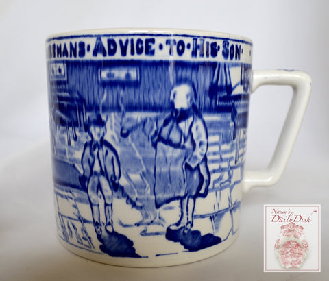 Oversize Staffordshire Blue Transferware Children's Mug Oversized Cup Man's Advice to His Son
