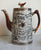 Antique Circa 1934 Faux Bois Black English Transferware Coffee / Water Pot Silver Shield Wood Grain Antler Shaped Details