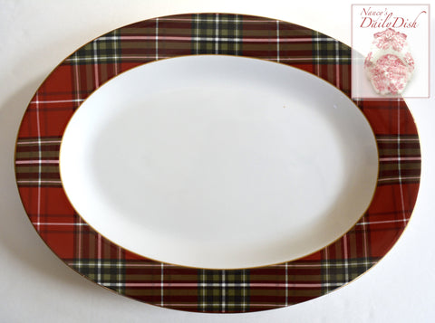 Tartan Plaid Red Black & Green Oval Serving Platter Tray NEW 222 Fifth Wexford