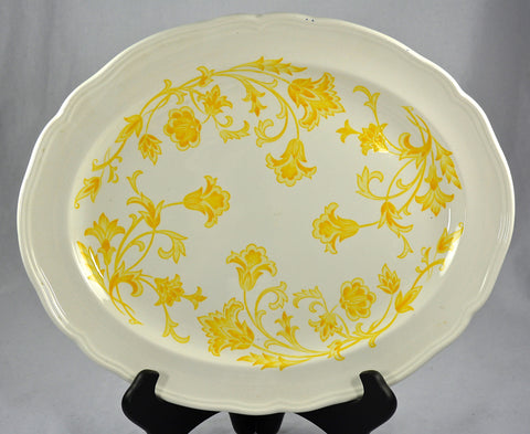 Vintage English Ironstone Platter Yellow Scrolls and Vines Stylized Flowers