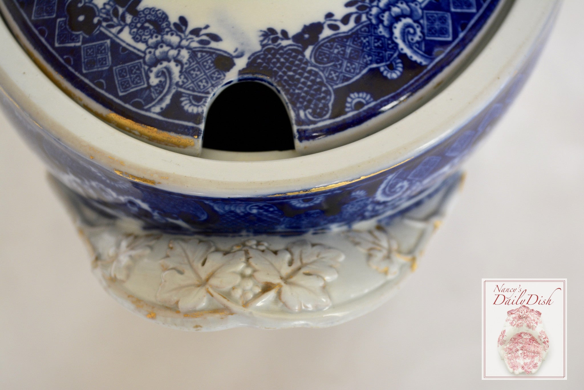 Antique Flow Blue Chinoiserie Copeland Spode Transferware Soup Tureen