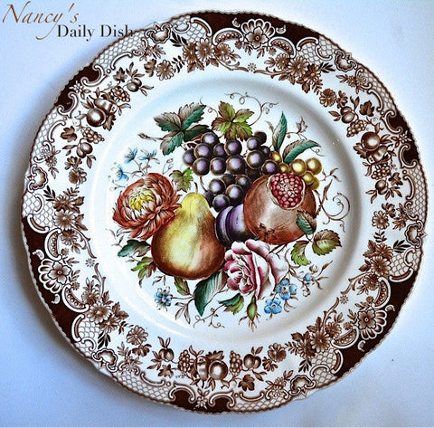 Johnson Brothers Brown Transferware 8" Salad Plate Harvest Fruit Windsor Ware