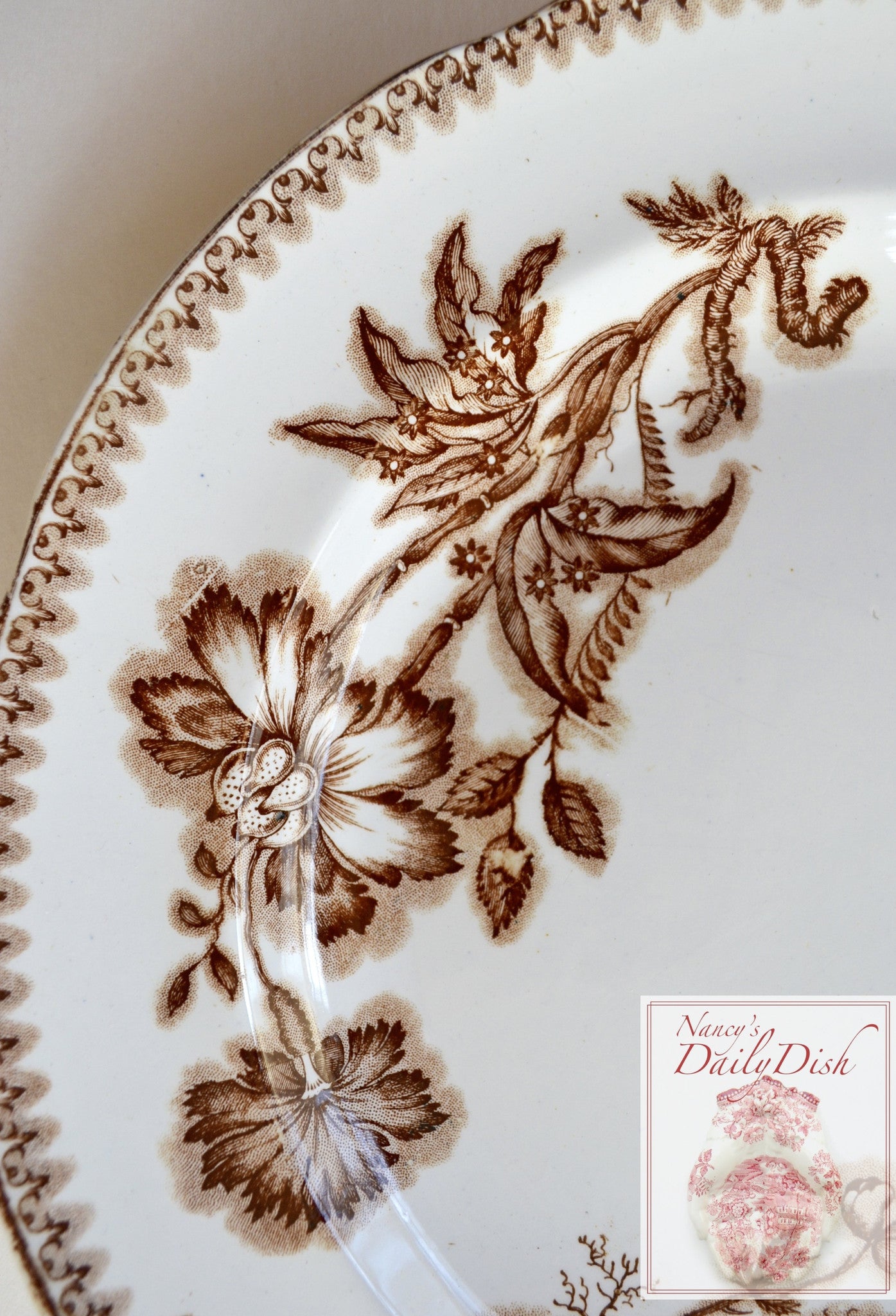 c1865-85 Spode Copeland Aesthetic Movement Botanical Brown Transferwar