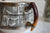 1934 Faux Bois Black English Transferware Open Sugar Bowl & Creamer Silver Shield Wood Grain Antler Shaped Details STUNNING