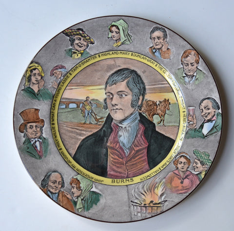 Royal Doulton Black Transferware Robert Burns Poet Portrait Plate with Characters