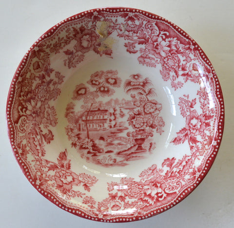Meakin Tonquin Dessert / Side Bowl or Candy Dish Flowers Roses Red Toile English Transferware