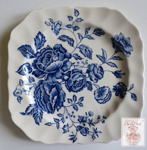 Vintage Blue Toile Transferware Square Plate English Country Roses